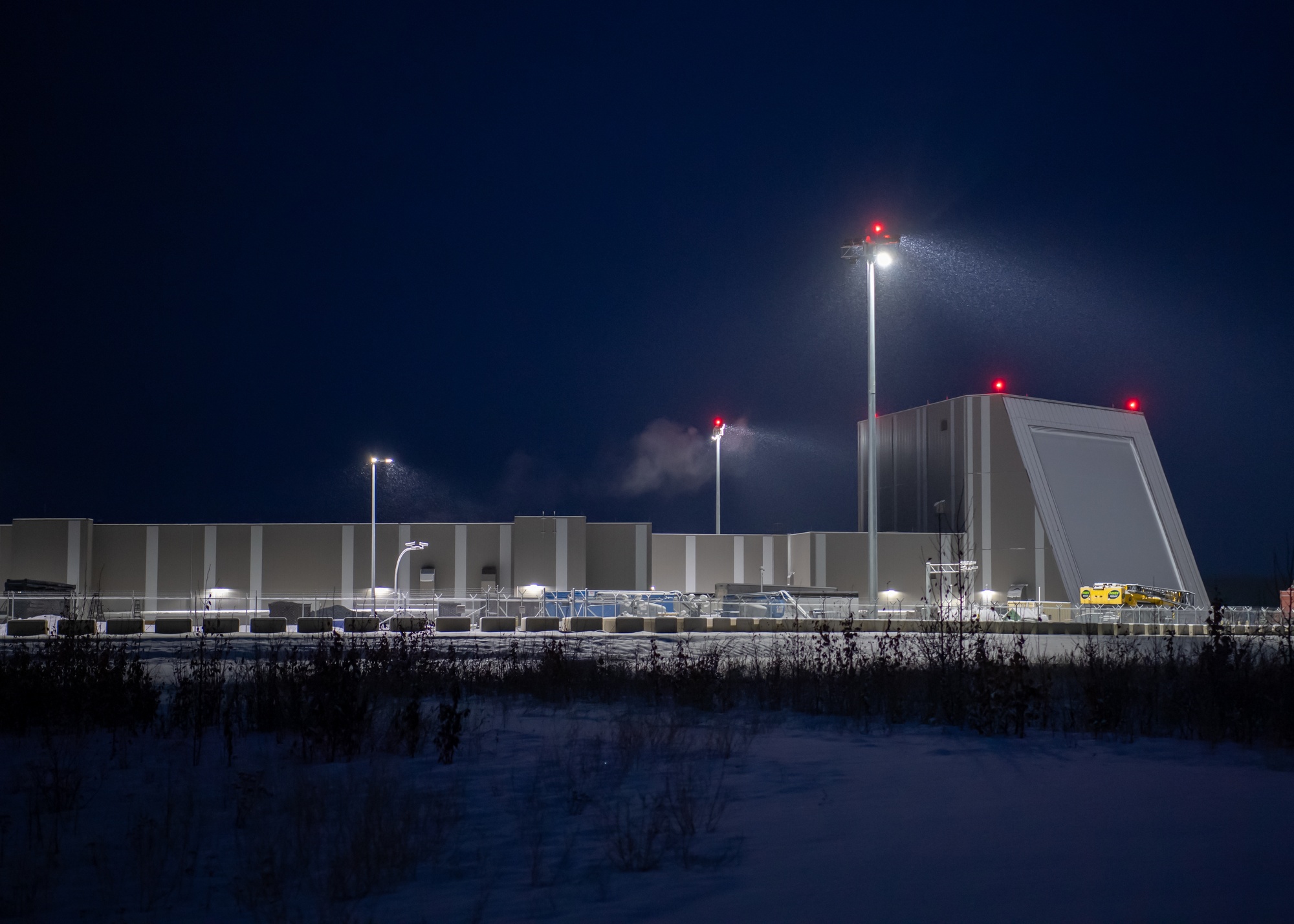 Long Range Discrimination Radar complex at Clear Space Force Station in Alaska at night